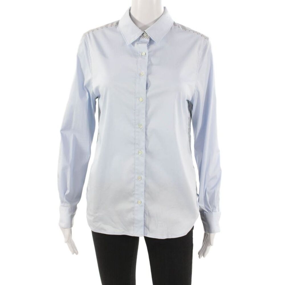 JED Women Basic Button-Up Cotton Collared Long Sleeve Blue Size L